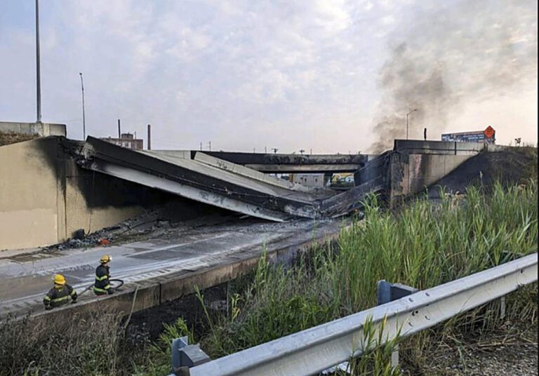 Report says unsecured tanker hatch spilled out gas in crash that destroyed I-95 bridge in Philly