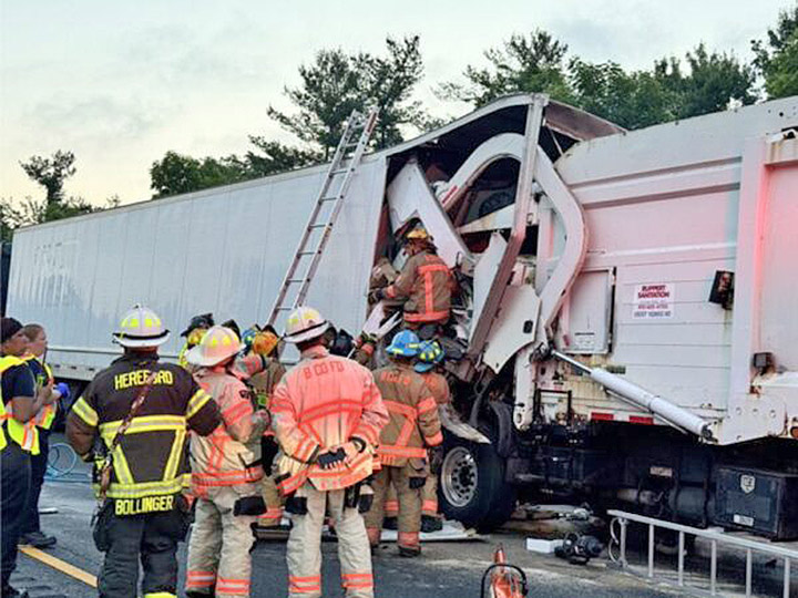 Maryland accident embeds trash truck into tractor-trailer
