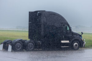 heavy rain and semi trucks