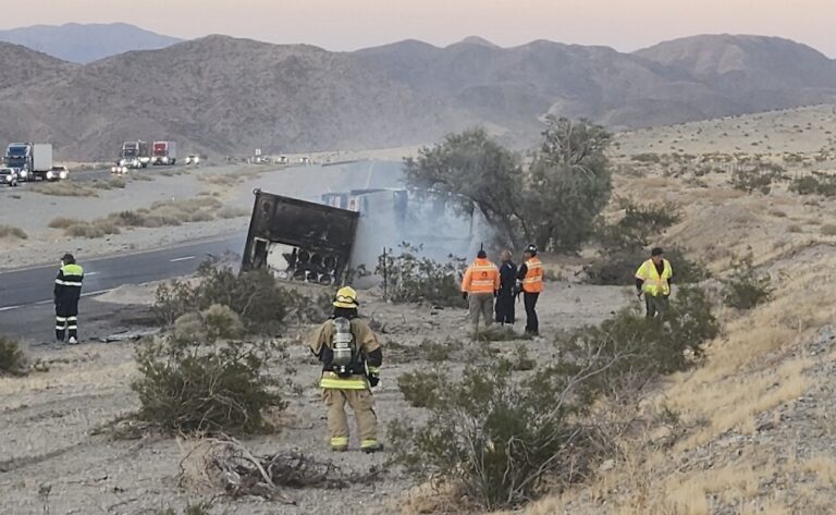 Weekend traffic to Las Vegas stalled nearly 48 hours because of truck crash, battery fire