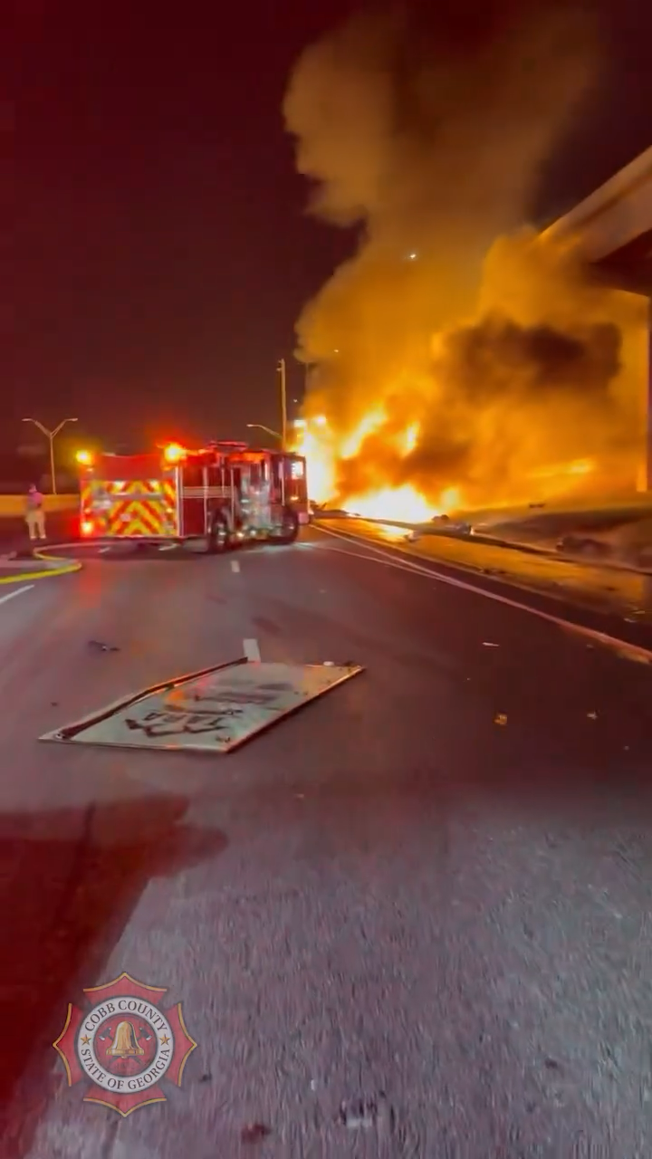 Semi-truck crash spills chemicals, catches fire in Georgia