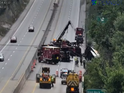 Tractor-trailer hits guardrail; plummets down 50-foot embankment in Pennsylvania 