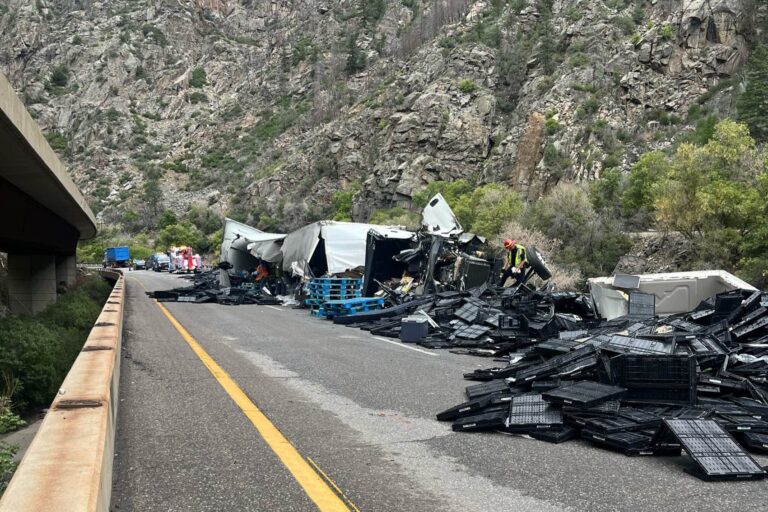 Disaster on Colorado interstate: Semi drops 25 feet, spills oil and debris