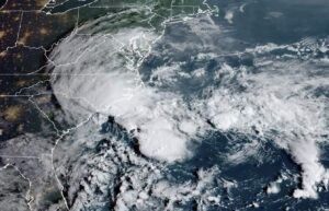 This image provided by the National Oceanic and Atmospheric Administration shows tropical storm conditions along a stretch of the U.S. Southeast seacoast, Monday, Sept. 16, 2024. (NOAA via AP)