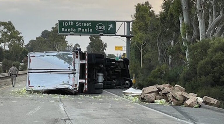 Overturned rig shuts down California highway