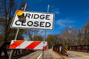 Bridge closed sign on USA local road in Pittsburg