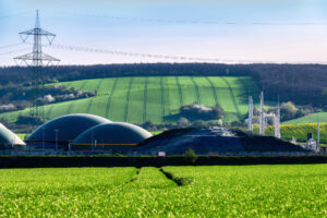 Modern biogas plant in a rural region to generate electricity and heat from renewable energies