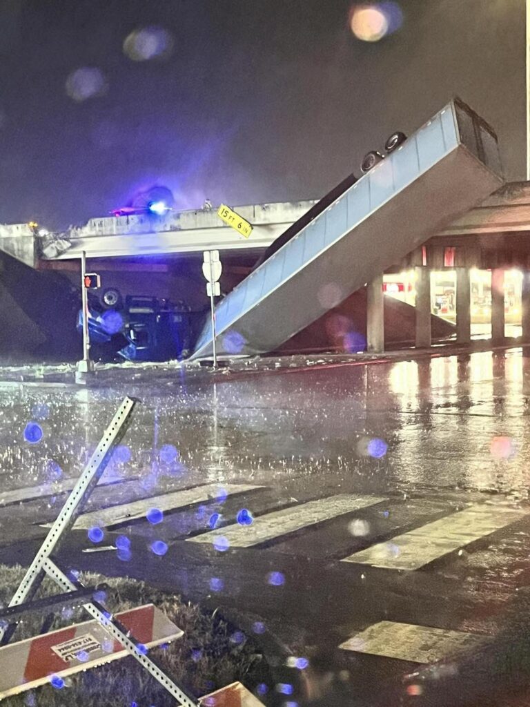 Overpass Overload: 18-Wheeler hangs off overpass after accident in Fort Worth