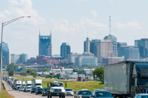 Nashville, Tennessee downtown skyline and streets