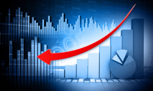 Down arrow showing stock market crash, stock market chart