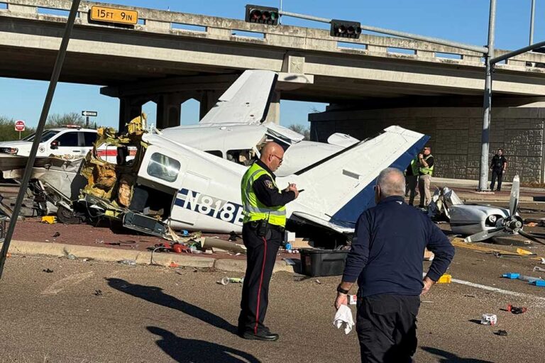 Propeller plane crashes onto a Texas highway, sending 4 people to hospitals