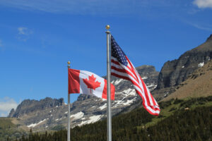 American and Canadian flags