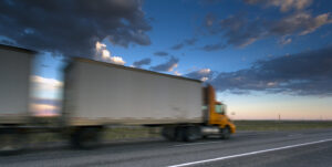 Speeding truck on an empty road