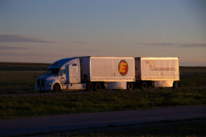 White Kenworth Semi Truck / Double Trailer