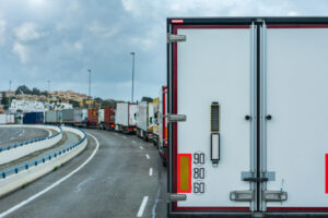 Row of trucks on the road