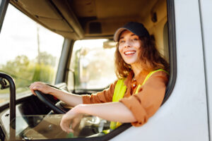 Truck driver woman, trucker occupation in Europe for females.