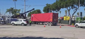 big rig in sinkhole