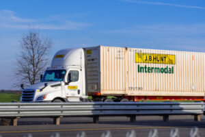 J.B. Hunt truck driving on the interstate