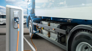 Electric truck with charging station