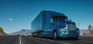 large cargo truck and containers on intercity road