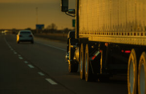 Truck on Highway in Sunset Light