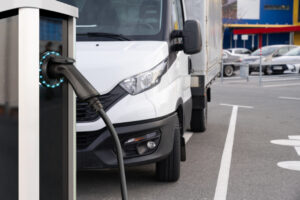 Electric truck with charging station. Concept.